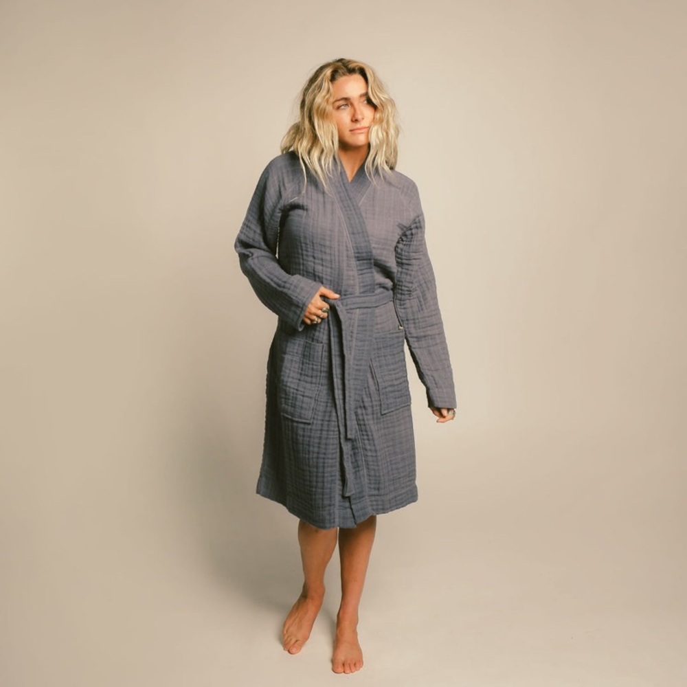 Cozy Gray Cotton Gauze Robe